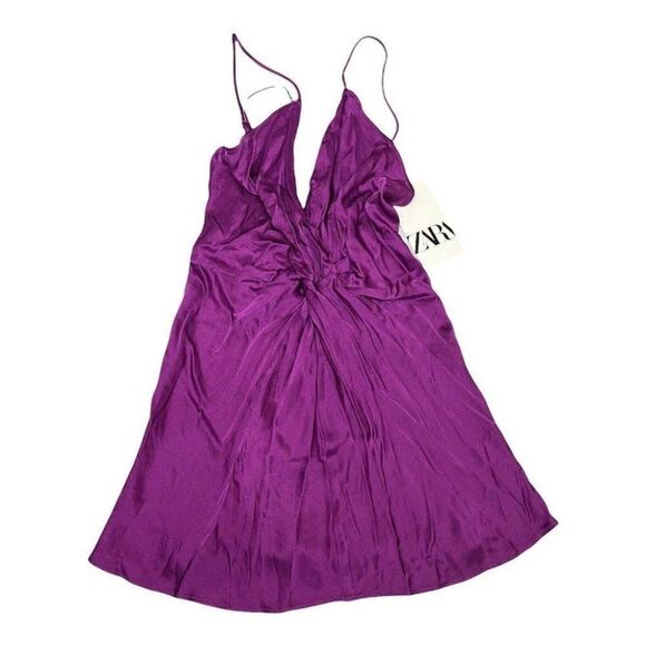 Zara Satin Tank‎ Top Knot Silky Flowy V-Neck Spring Plunge Sexy Blouse - Picture 6 of 9